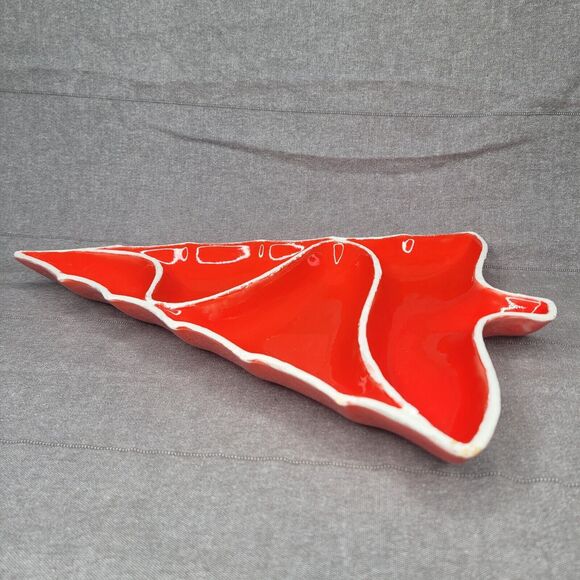 Vintage Ceramic Red Christmas Tree Divided Serving/Candy Dish Atlantic Mold MCM - Picture 3 of 7
